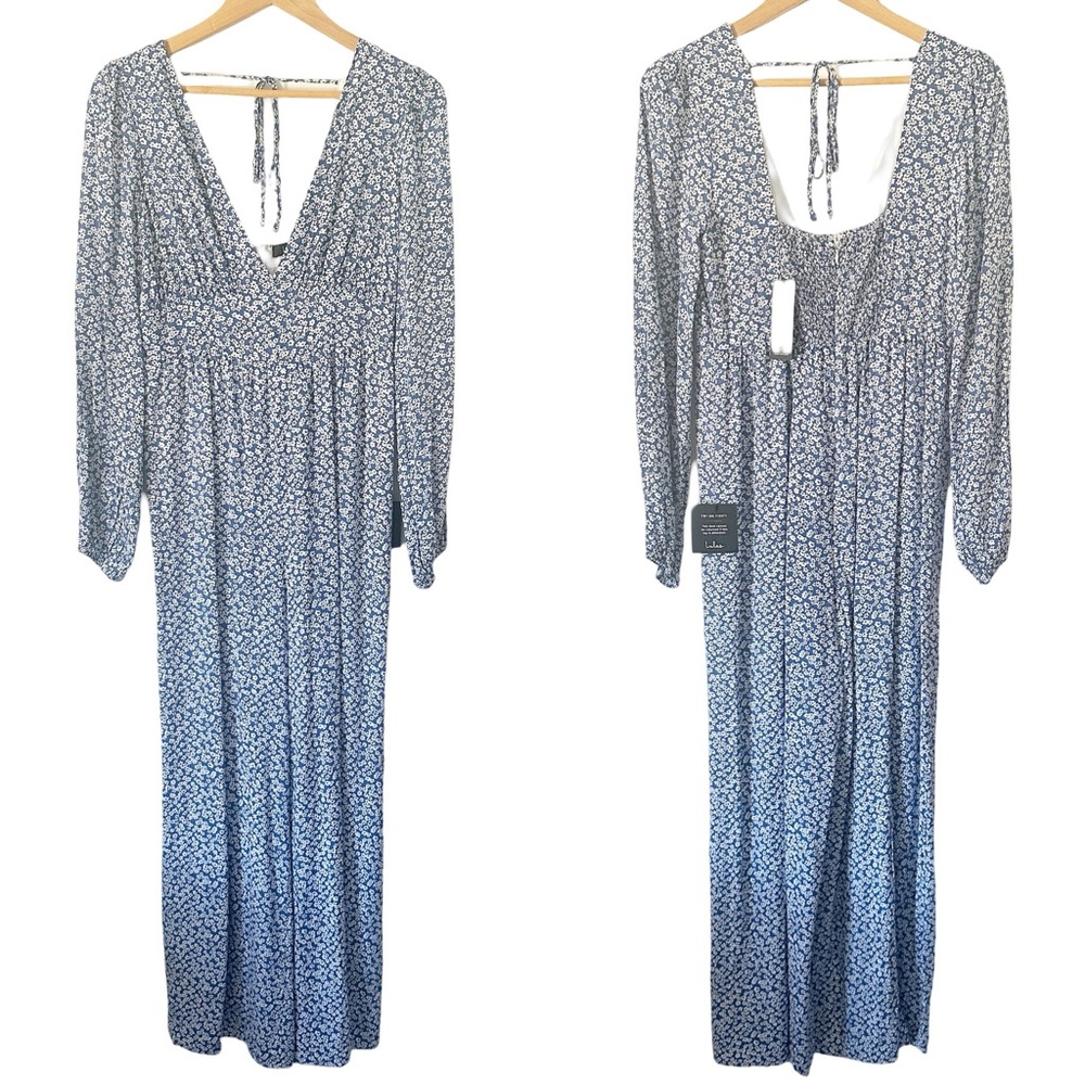 Lulu's Afternoon Out Blue Floral Print Long Sleeve Jumpsuit M NWT - Picture 3 of 14